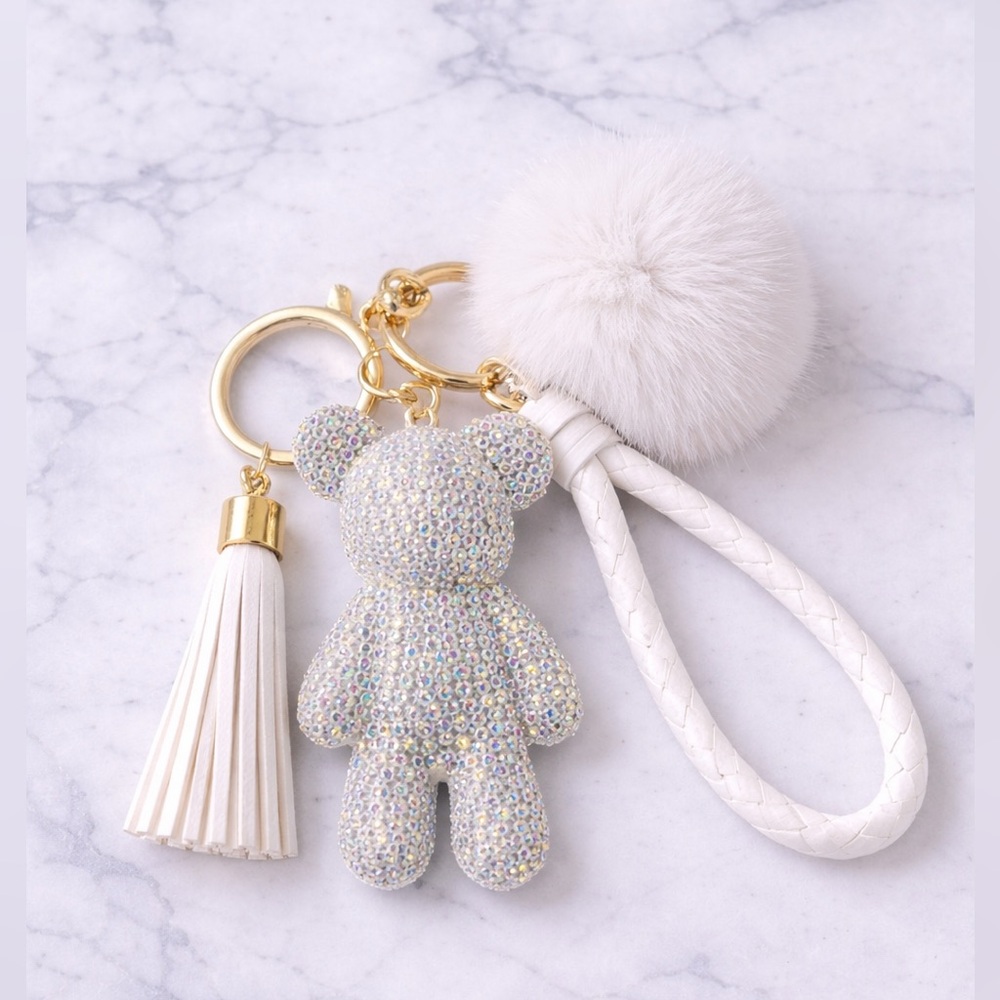 4 pcs Silver Rhinestone Glam Bear Keychain/HandBag Clasp Charm Set-NWT - Picture 3 of 3